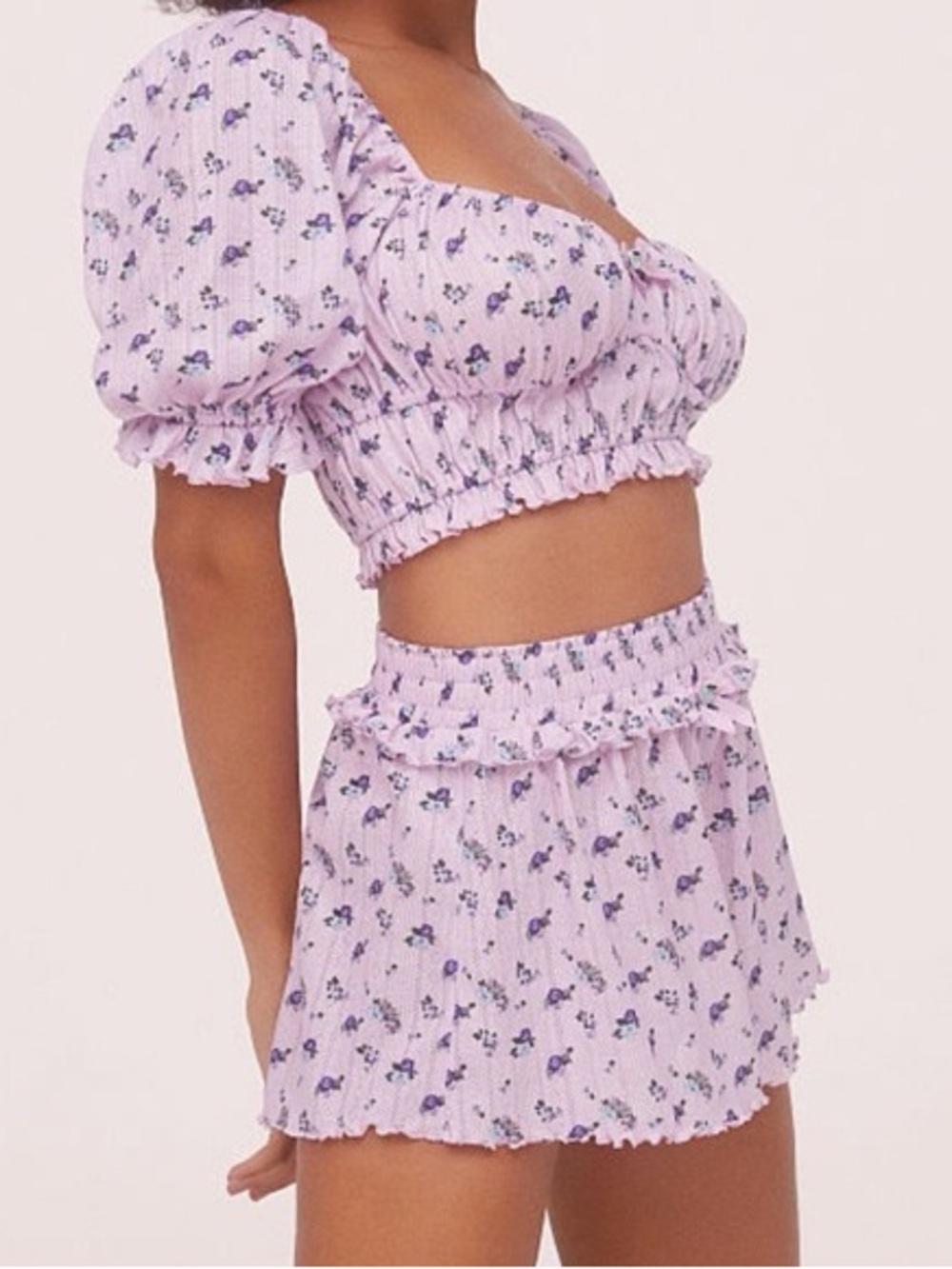 2 PIECE FOR LOVE & LEMONS Lola Pointelle Crop Top & Shorts set size small